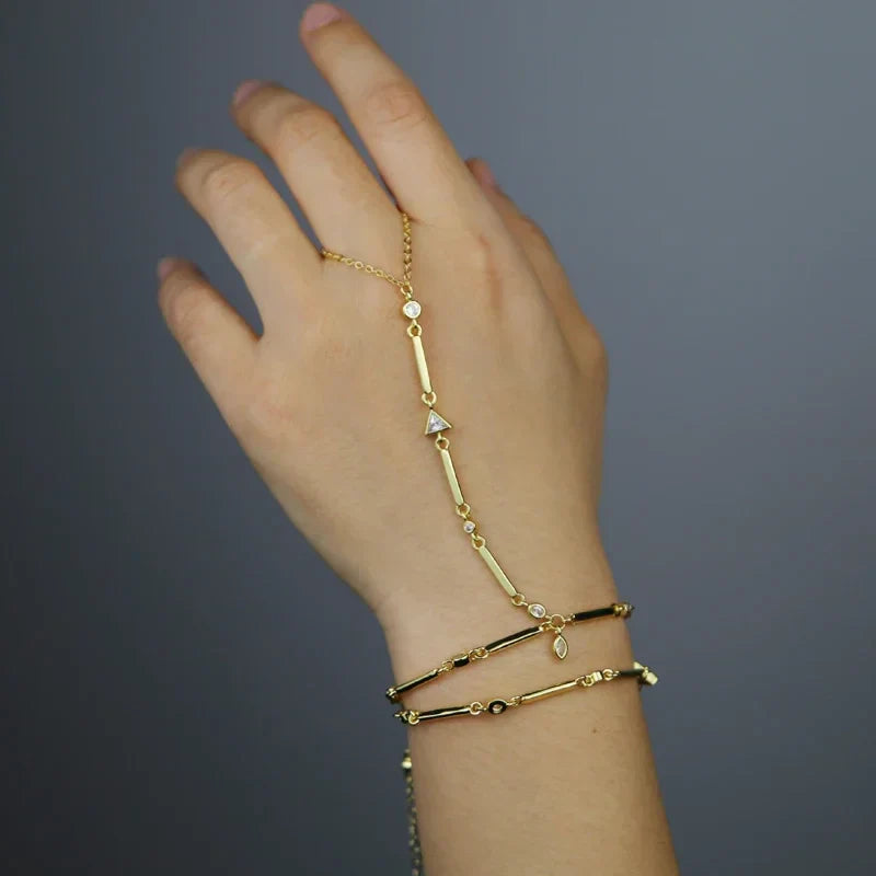 High Quality Long Tassel With Slippy Bar Bling Round Oval Triangle CZ Setting Women Unique Bracelet Wrap One's Finger Jewelry