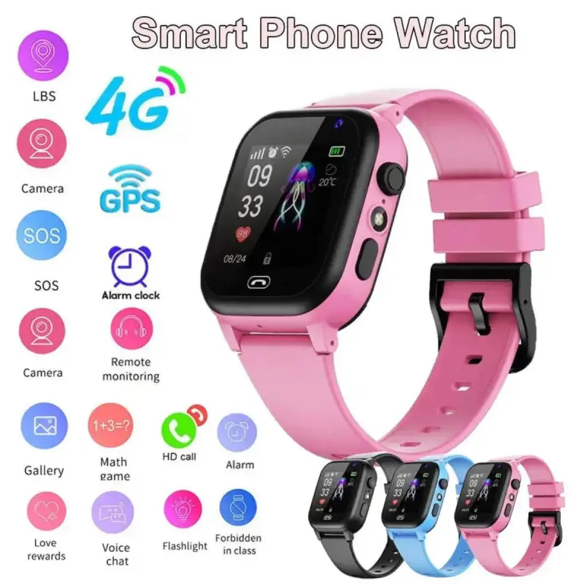 Kids Smart Watch 4G Multifunctional Waterproof SOS GPS Location Camera Call Sim Card Child Gifts Sports Digital Watches Tracker