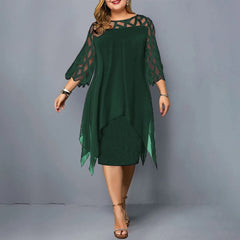 Elegant Lace Mesh Plus Size Dresses Women Hollow Out Oversize Dress Loose Casual