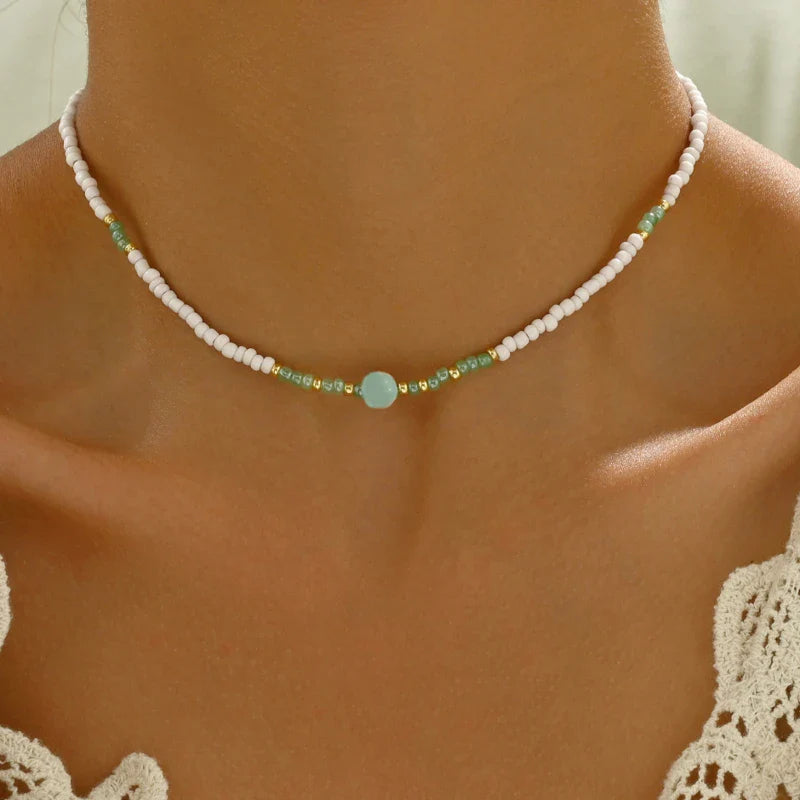 Vintage Bohemian Style Woven Rice Beads Beaded Necklace Women's Fashion Simple Design Holiday Party Accessories Gift