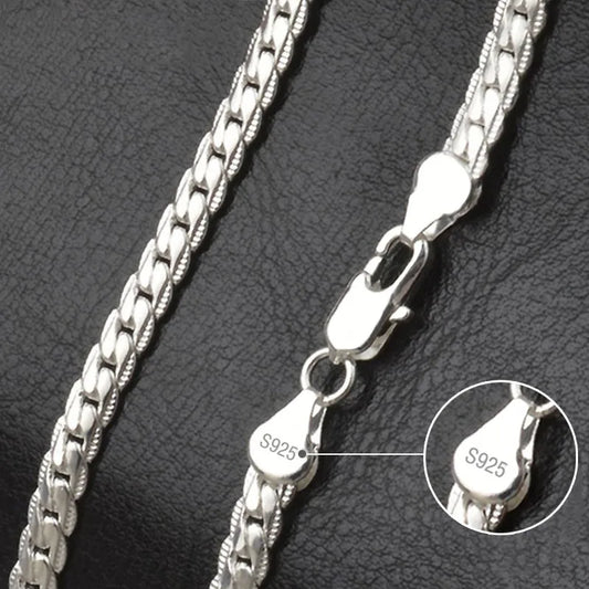 925 Sterling Silver 6mm Side Chain 8/18/20/22/24 Inch Necklace For Woman