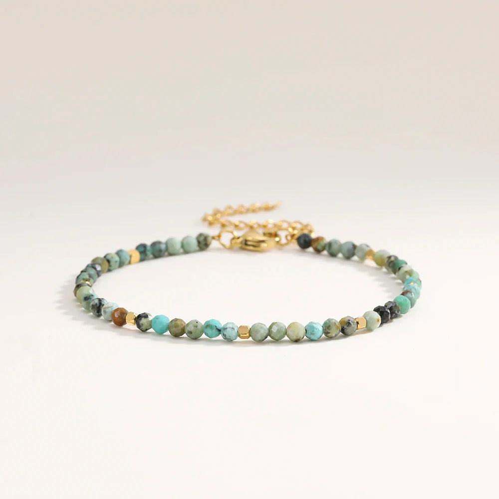 3mm Faceted African Turquoise Nature Stone Beaded Bracelet For Women With 18k gold plated Stainless Steel Square Beads Jewelry