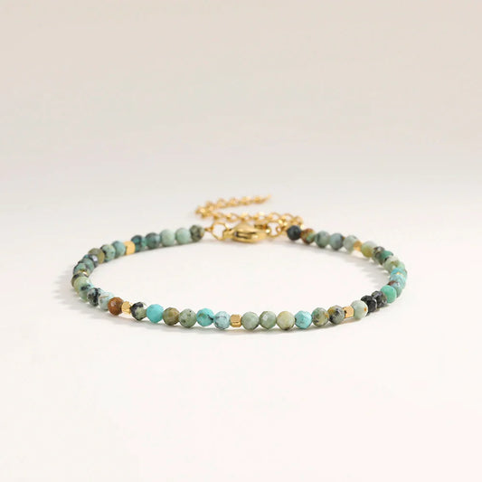3mm Faceted African Turquoise Nature Stone Beaded Bracelet For Women With 18k gold plated Stainless Steel Square Beads Jewelry