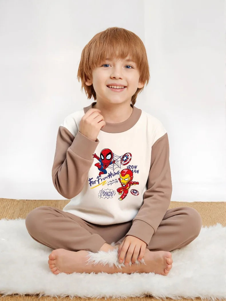 Spring Autumn Children's Clothing Sets Boys Sleepwear Clothes Kids Anime Spiderman Pajamas Set Soft Dralon Iron Man Pijamas New
