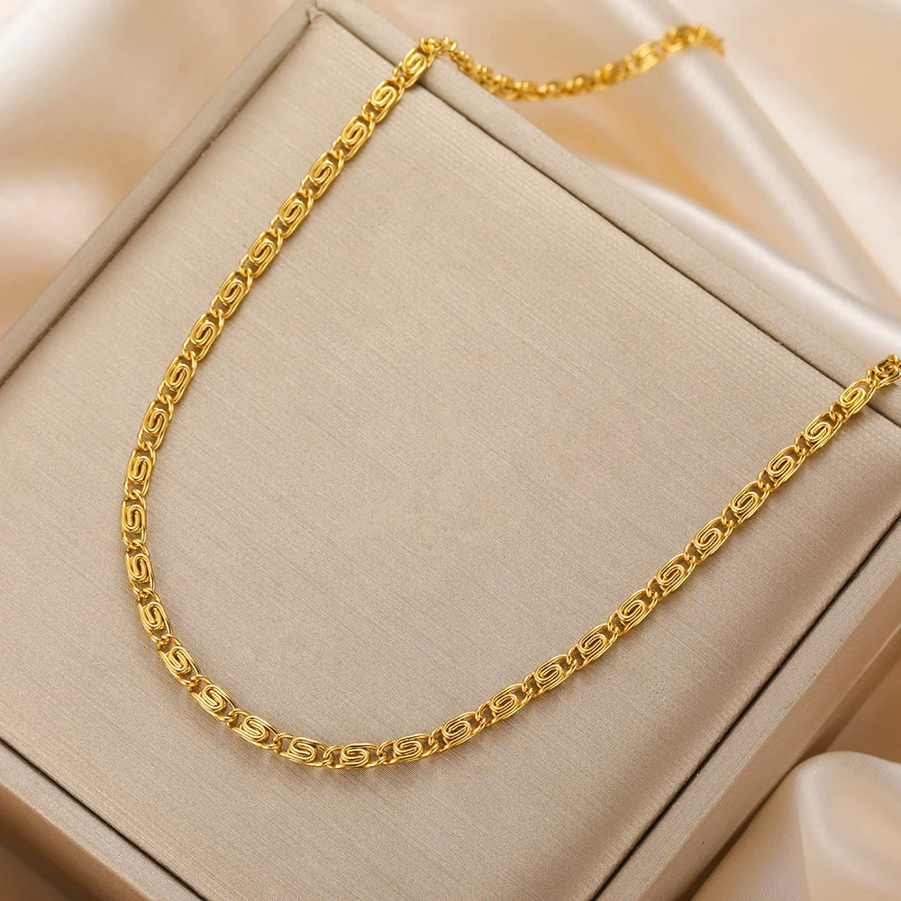 Skyrim Stainless Steel Gold Color Chain Necklace Women Minimalist Cuban Paperclip Twisted Snake Chain Fashion Jewelry Wholesale