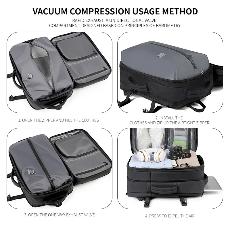 Men's Backpack with Expandable Vacuum Compression, Large Capacity, Dry and Wet Separation, Multifunctional Business Backpack for Short Business Trips