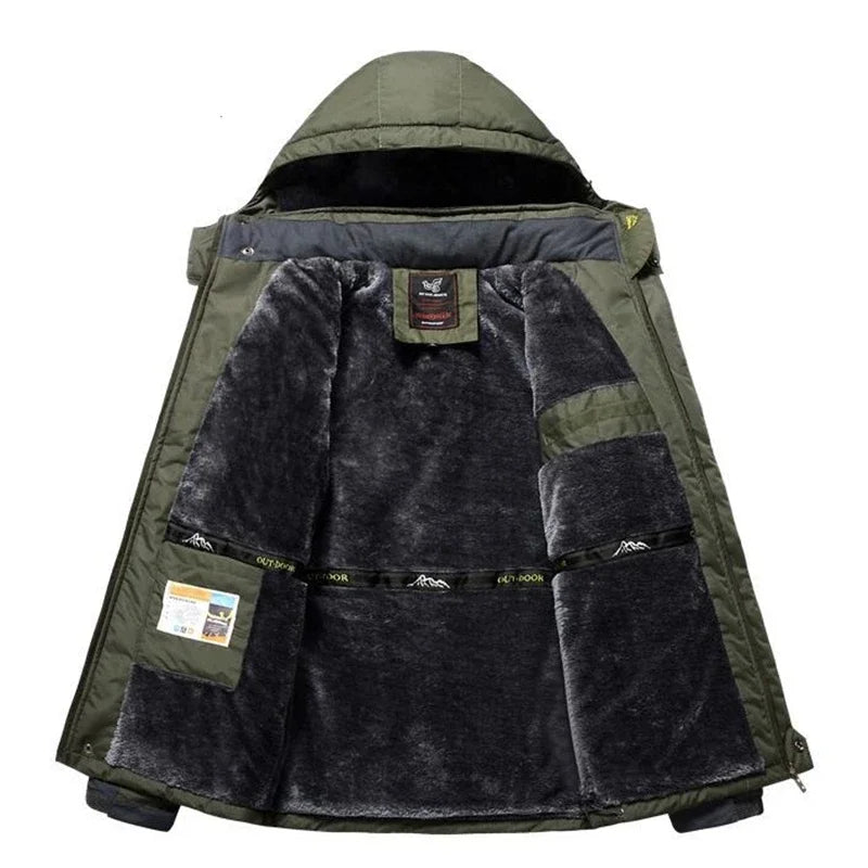 Hooded Aviator Jackets for Men Hiking Oversize Windbreaker Thickend Fleece