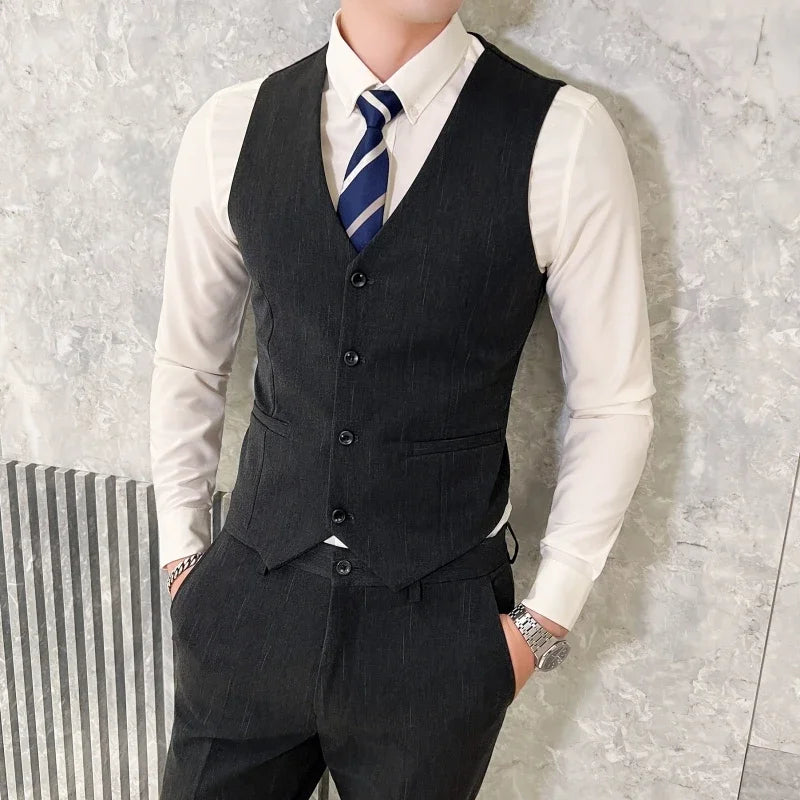 High-quality men's wedding suit (suit + vest + trousers) Stylish and handsome stylish casual three-piece suit  Single Breasted