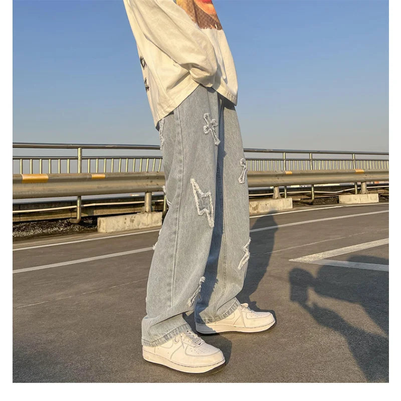 Hip Hop Streetwear Y2k Mens Pants High Street Jeans Baggy Loose Straight