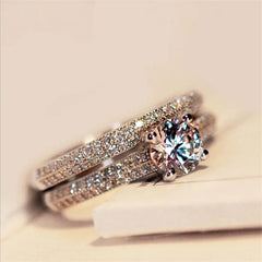 Gold Silver Colors Rings for Women Trendy Metal Inlaid White Zircon Wedding