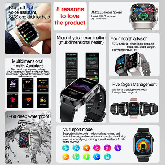 2026 New AI Health Diagnosis Smart Watch Body Analysis Uric Acid Blood lipids ECG+PPG Blood pressure call Smart watch Men Women
