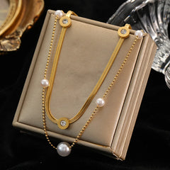 316L Stainless Steel Pearl Heart Pendant Necklace For Women Gold Color