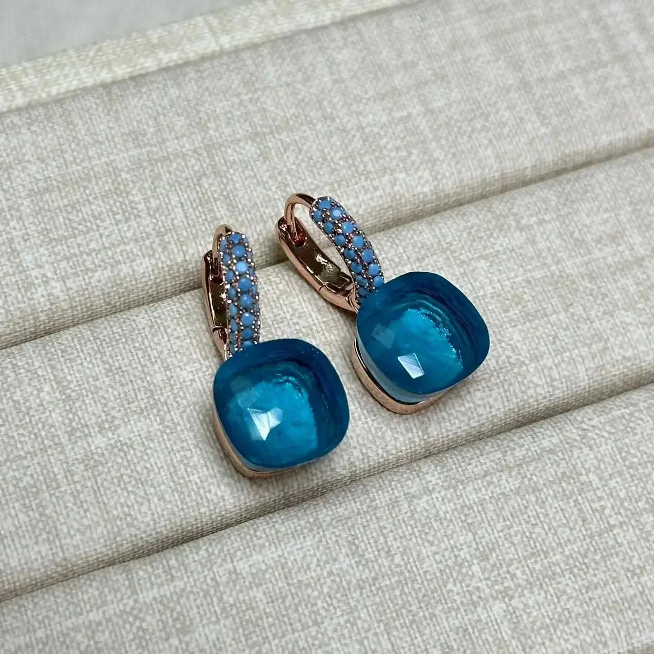 10.6mm Nudo Earrings Inlay Turquoise Zircon For Women Blue Topaz Drop Candy Square Crystal Earring Fashion Jewelry Gift