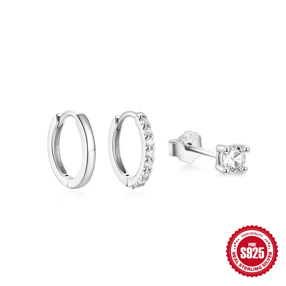 CANNER 925 Sterling Silver 3PCS Zircon Double Layer Hoop Earrings For Women Minimalism Ins Earrings Fine Jewelry Party Gift