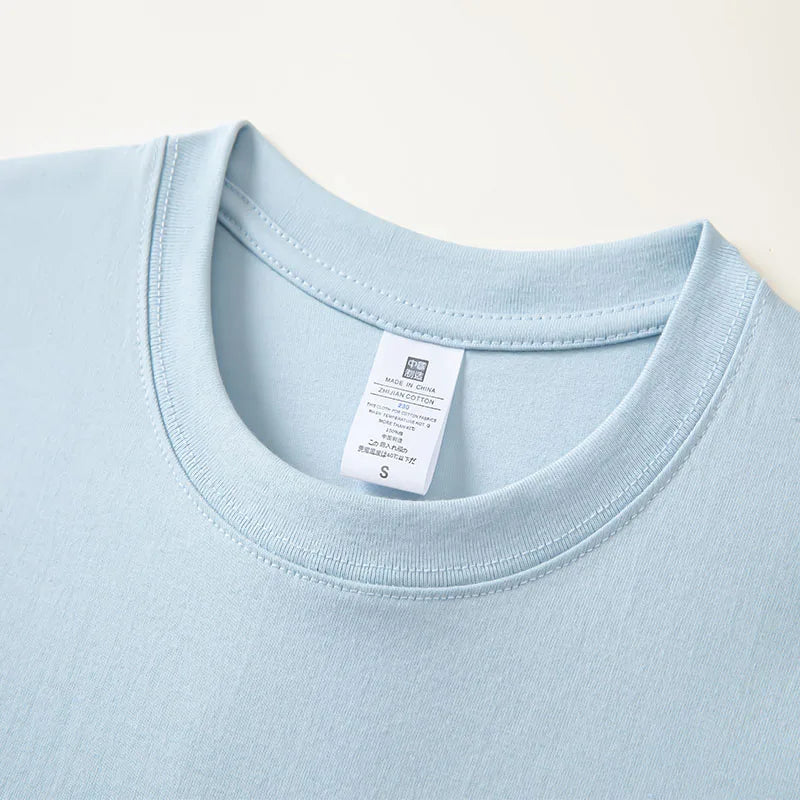 230g Men's Oversized Thick Round Neck T-shirt Summer Short Sleeved T-shirt Pure Cotton Solid Color Top Casual Versatile T-shirt