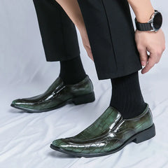 British Style Men Oxfords Fashion Green Plaid Leather Shoes For Men