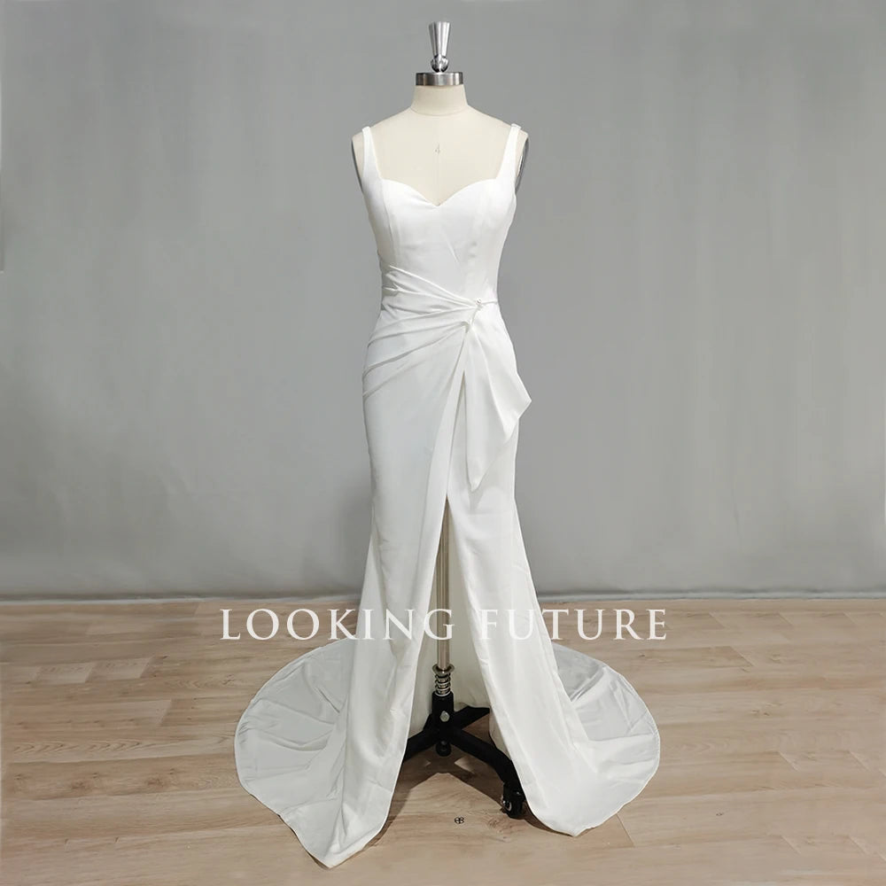 White Bridesmaid Dresses: Wedding Dresses for Women Backless Side Slit Satin