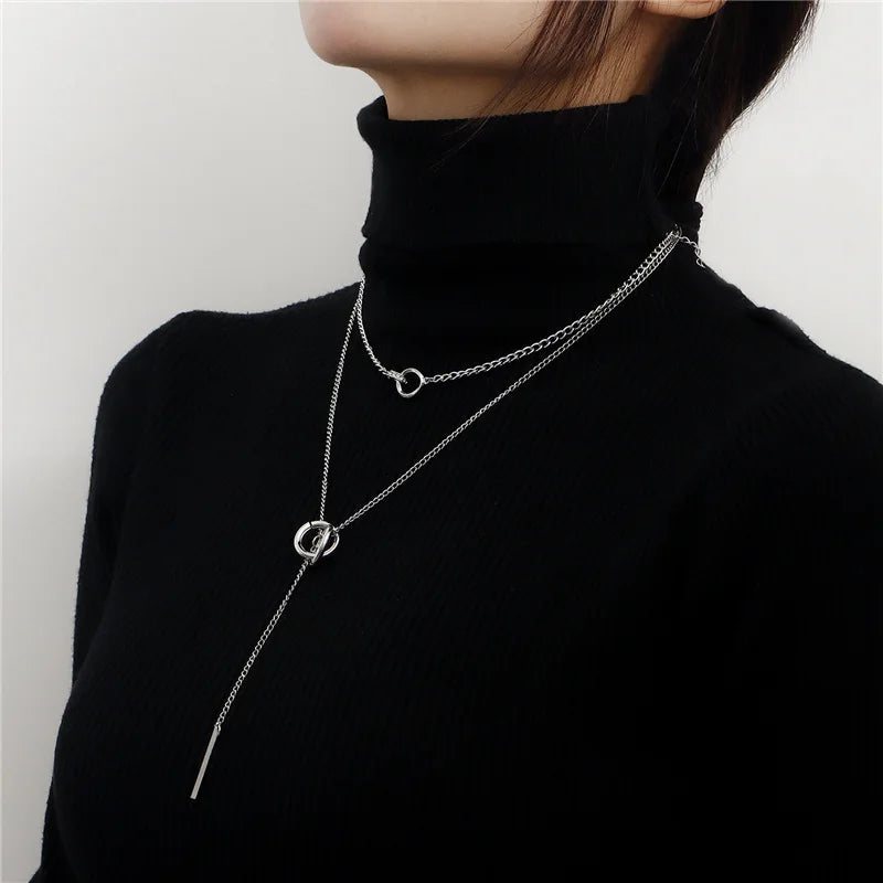 Vintage Double Round Charm Layered Necklace Women's Jewelry Layered Accessories