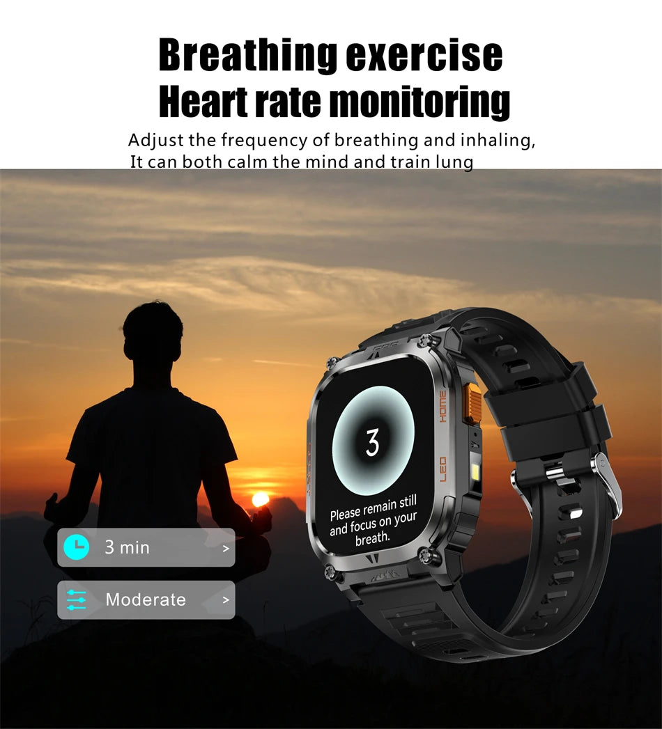 2025 New GPS Tracker Smart Watch Men LED Flashlight 1.96'' HD Screen Compass Watches Bluetooth Call Waterproof Sports Smartwatch