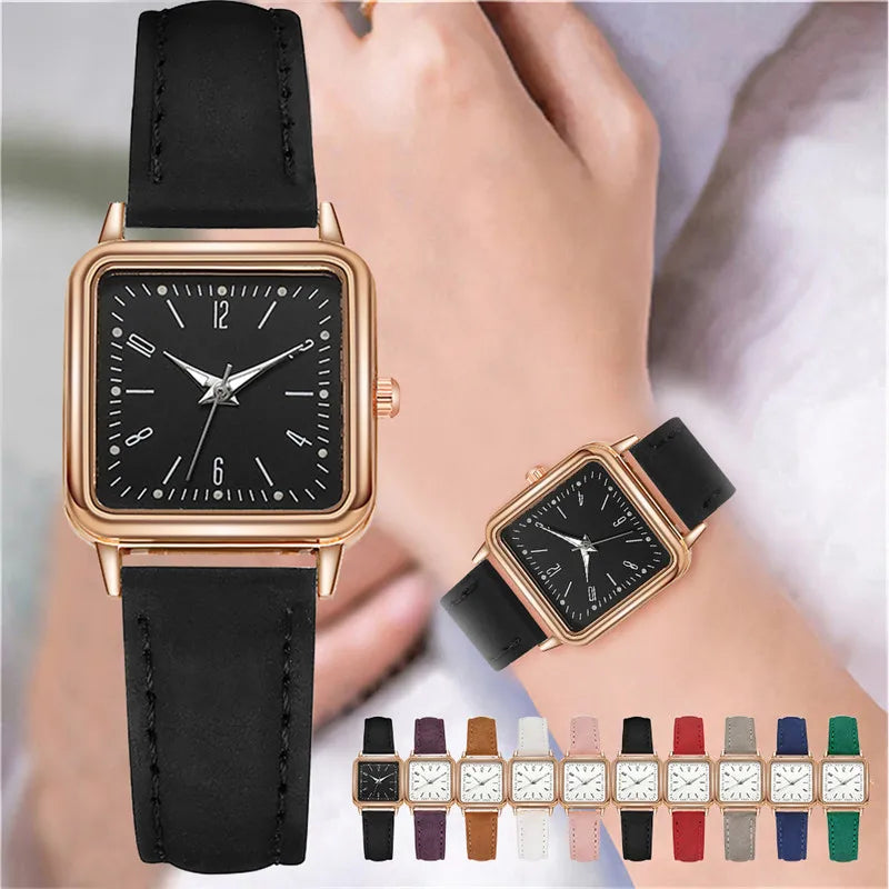 Fashion Square Women Watches Casual Leather Strap Ladies Wristwatches Clock Gift Reloj Mujer