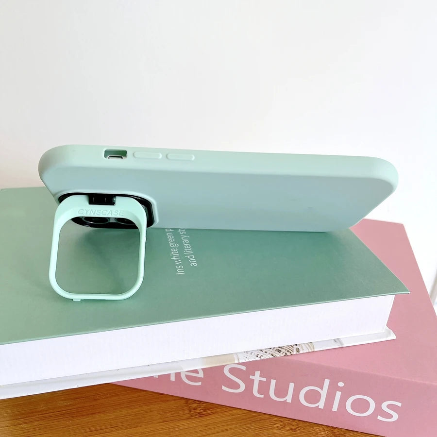 Kickstand Phone Case for iPhone 15 Pro Max 16 Pro Solid Color Matte TPU Funda Lens Protector Cover for iPhone 16 15 14 13 12 11