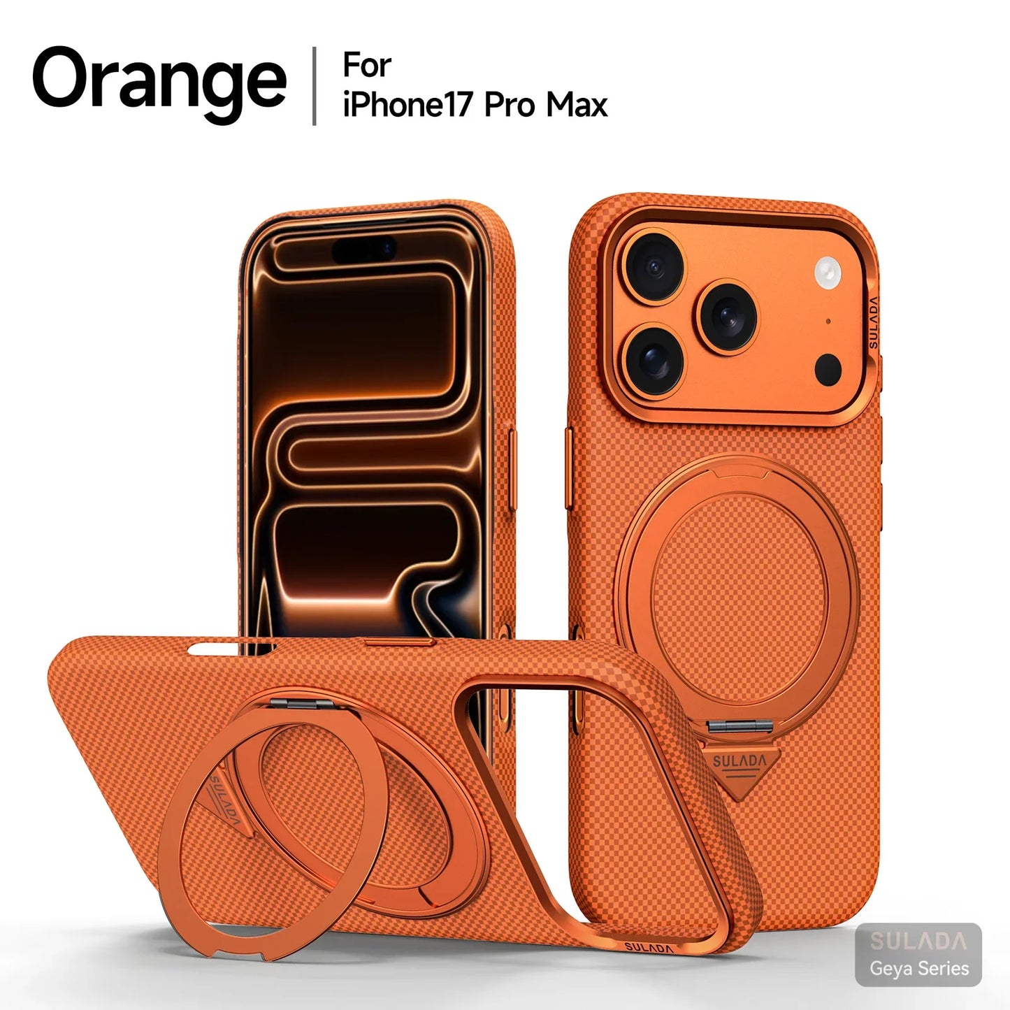 Iphone 17 Pro Max / 17 Pro / 16 Pro Max / 16 Pro Magnetic Stand Carbon Fiber Pattern Magsafe Pc Hard Cover
