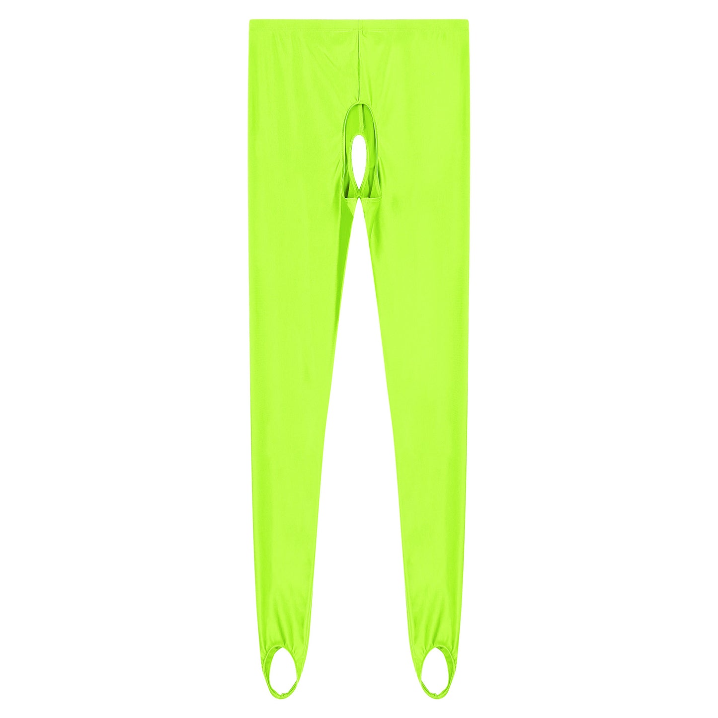 Womens Lingerie Glossy Open Crotch Stirrup Tights Leggings Stretchy Smooth Mid Waist