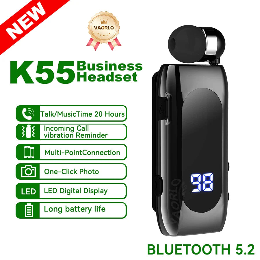 New K88 Lavalier Business Headset Bluetooth 5.4 Bass Earphone Call Vibration Reminder+Voice Number Reporting Wireless Headphone