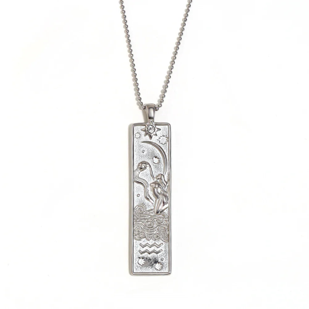 E.B.belle 18k Gold Plated Rectangle Shape 12 Constellation Pendant Necklace Stainless Steel Waterproof Fashion Women's Jewelry