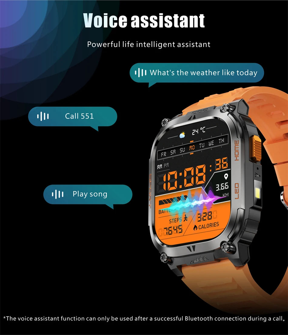 2025 New GPS Tracker Smart Watch Men LED Flashlight 1.96'' HD Screen Compass Watches Bluetooth Call Waterproof Sports Smartwatch