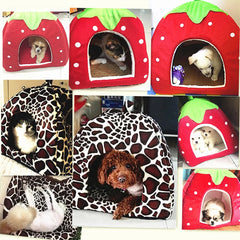 Cute Strawberry Pet Dog Cat House Foldable Warm Soft Winter Dog Bed Sofa Cave