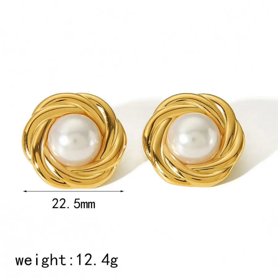 New Products Statement Nature Stone Tiger-eye Earrings Waterproof Gold Plated Stainless Steel Pearl Stud Earrings for Women
