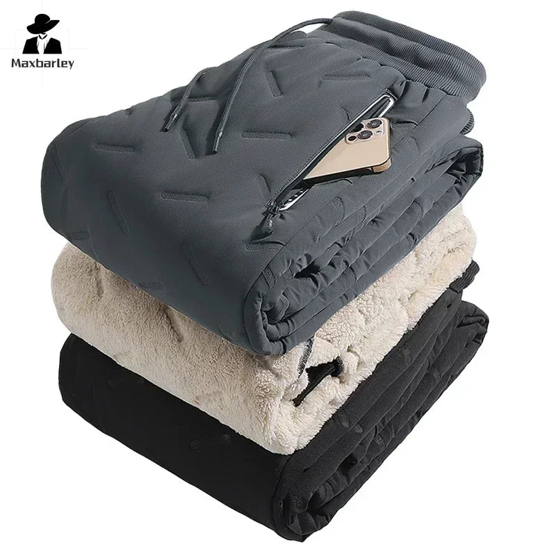 Winter Down Cotton Pants Men's Casual Waterproof Zipper Pocket Thickened Wool