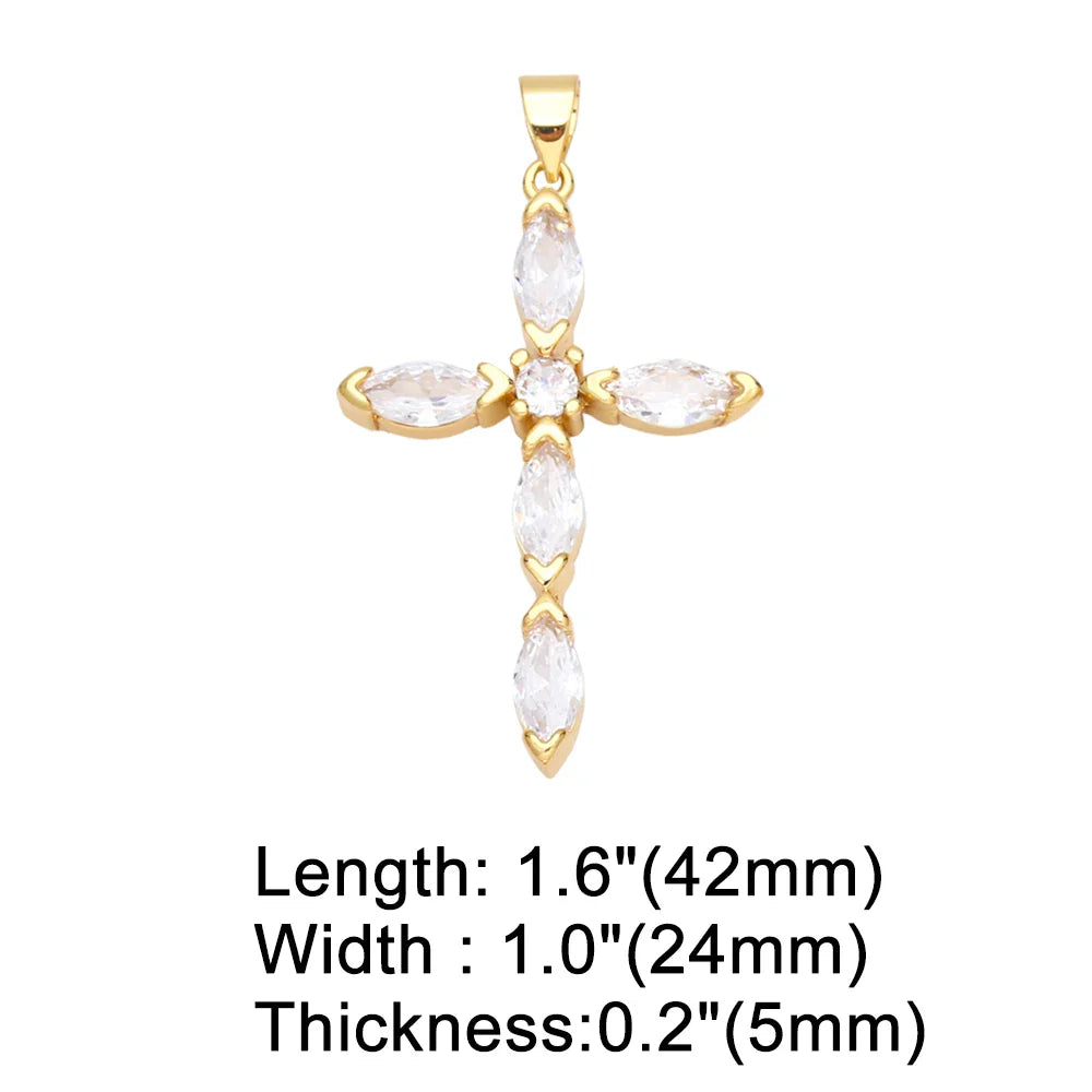 OCESRIO Big Rainbow Colorful Cross Pendants for Necklace Gold Plated  Copper Zircon Religious Jewelry Components pdta638