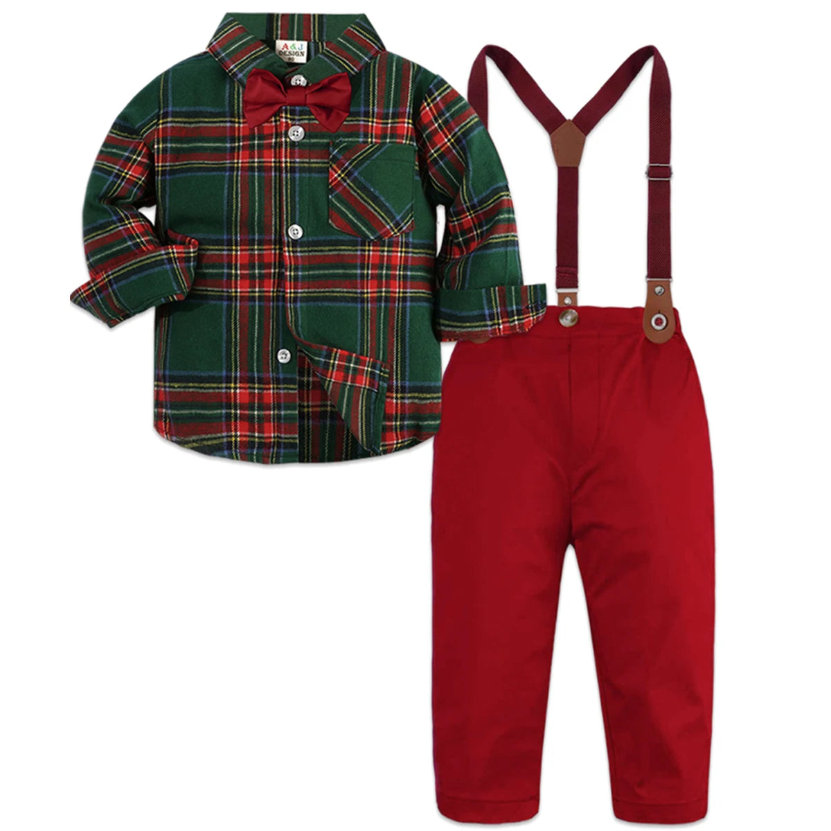 Suspenders Outfits Baby Boys Formal Clothing Sets Wedding Ring Bearer Clothes Kids Plaid Solid Suit Toddler Birthday Pants Set