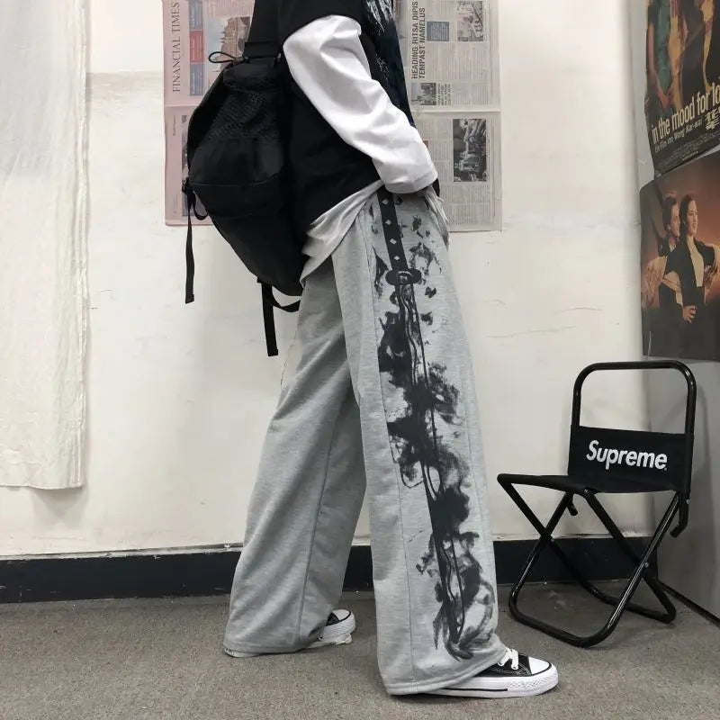 Y2k Oversize Graphic Wide Sweatpants Men Streetwear Print Casual Track Pants