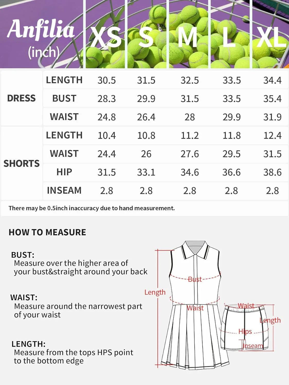 Anfilia Women Tennis Dress Polo Half Zipper Pleated with Built in Bra Separate Shorts One-Piece Slim Fit with Pockets Golf Dress