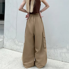 Cotton High Street Cargo Pants for Women Men with Ribbon High Waist Wide