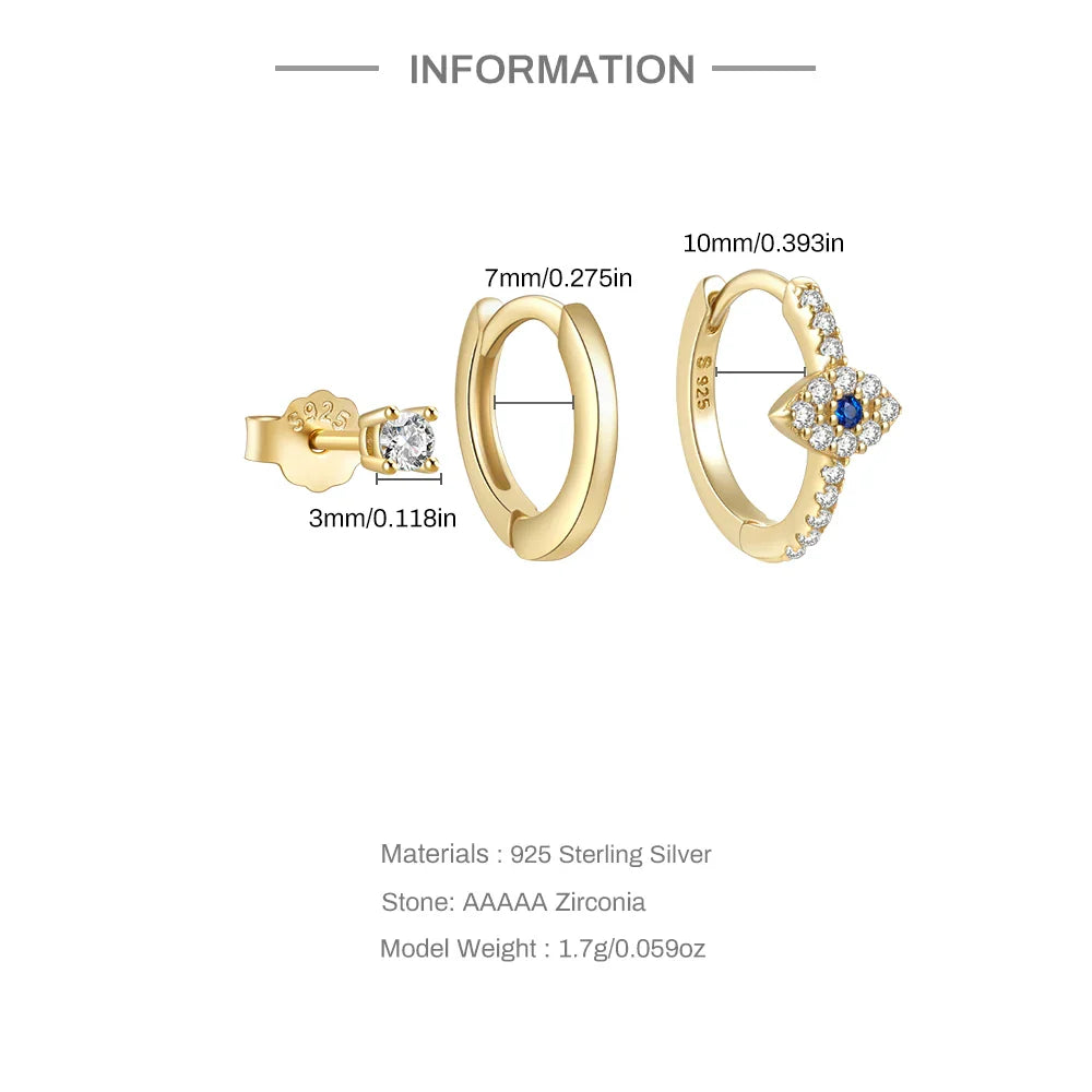 ROXI 925 Sterling Silver 3PCS DIY Hoop Earring With Piercing Stud Earring Set Women Men Party Wedding Jewelry Set pendientes 925