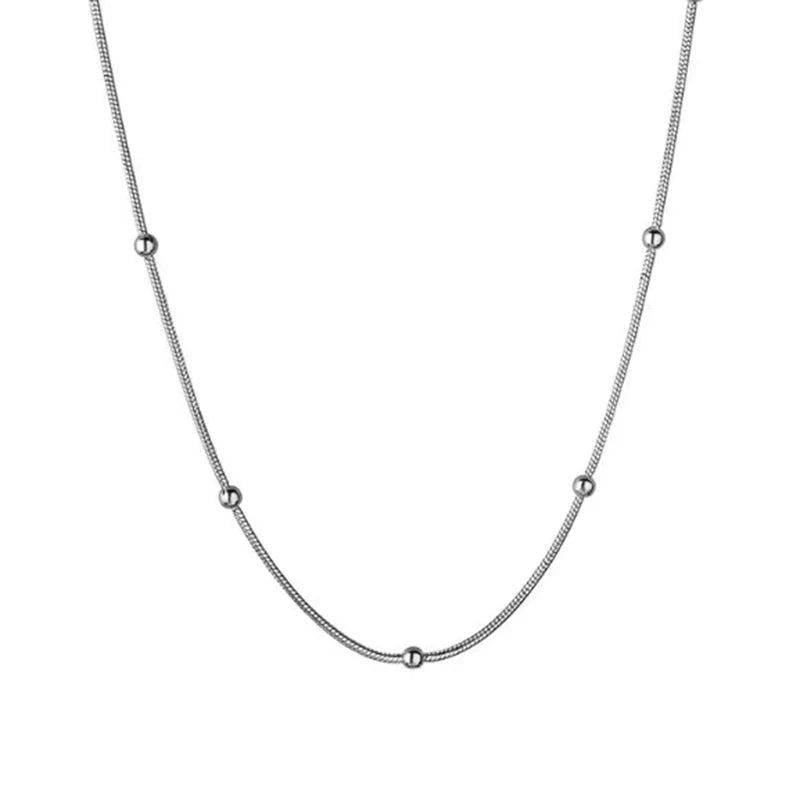925 Sterling Silver Round Bead Necklace Minimalist Charm Collarbone Chain