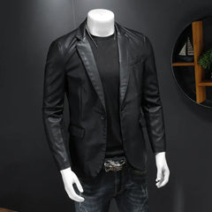 Mens Slim Fit Leather Jackets PU Casual Motorcycle Coats Turn Down Collar Black