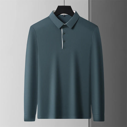 New Men's Business Casual  Long Sleeve Solid Color Polo Shirt Fashionable Warm Comfortable Four Seasons Versatile Top