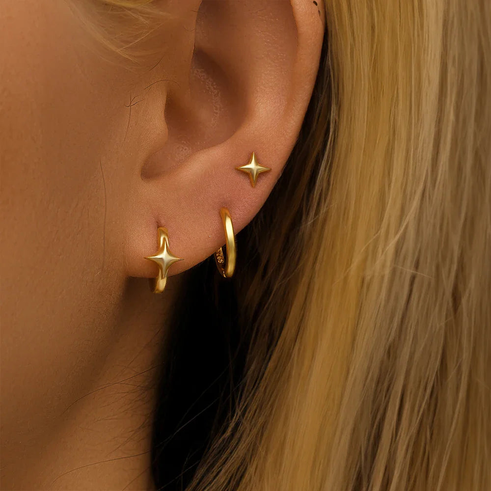AIDE 925 Sterling Silver 3pcs 4pcs Set Zircon Stud Earrings 18k Gold Star Minimalism Huggies Earring Fine Jewelly Set Party Gift