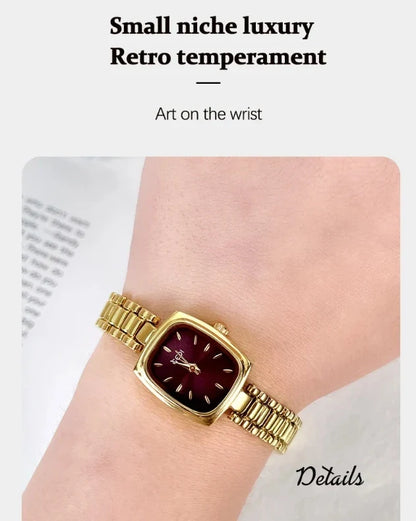 Bracelet Watch Retro TV niche high-end Gold Watches steel strip Waterproof Small Dial Women's Fashion Quartz Clock Wristwatches