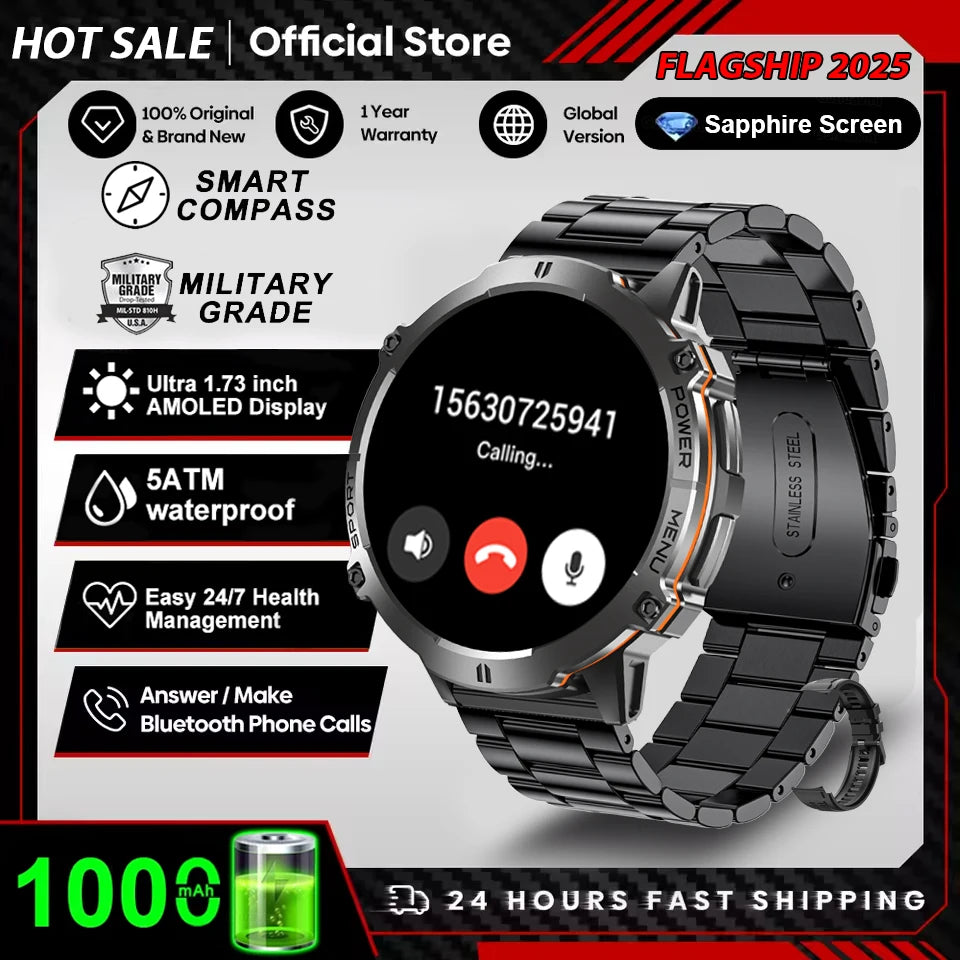T-Rex 3 Military Grade 1000mAh Battery Smart Watch 10ATM Waterproof GPS Compass Altimeter Call AMOLED Men Swim Sports Smartwatch