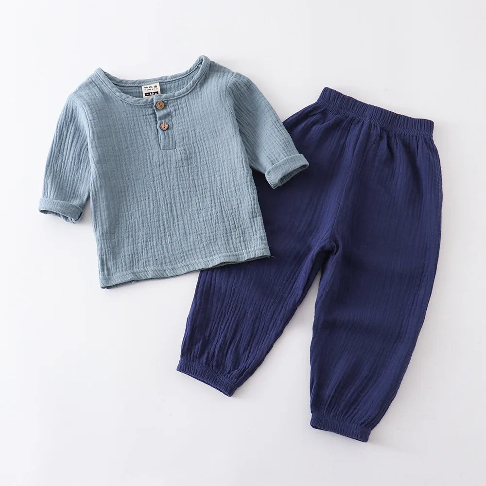 Infant Baby Boy Girl Clothes Set for Party Long Sleeve Baby Shirts Loose Pant Toddler Kids Clothes Spring Summer Muslin Clothes