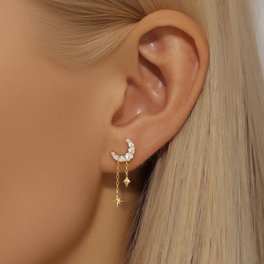CANNER 1PC 925 Sterling Silver Horse Eye Chain Tassel Zircon Drop Earrings For Women Ins Minimalism Geometric Earrings Gift