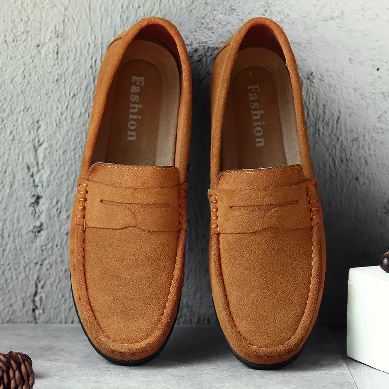 Suede Leather Designer Luxury Brand Smile Mens Casual Formal Loafers Slip On Moccasin Flats Footwear Male Driving Shoes for Men