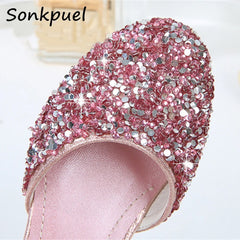 Girls Glitter Sandals Children High Heels Shoes Kids Performance Crystal Sandals