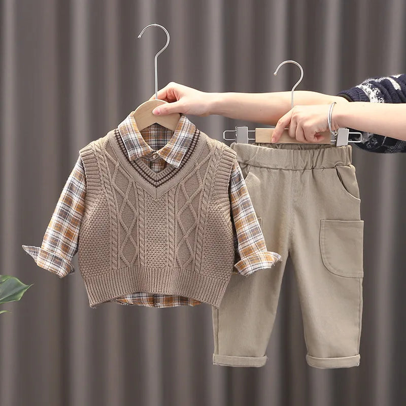 Baby Boys Clothes Suit Children Casual Plaid Shirt Vest Pants 3Pcs/Sets Toddler Cotton Costume Kids Tracksuits